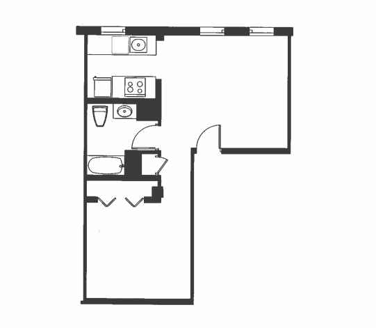 A black and white drawing of a floor plan.
