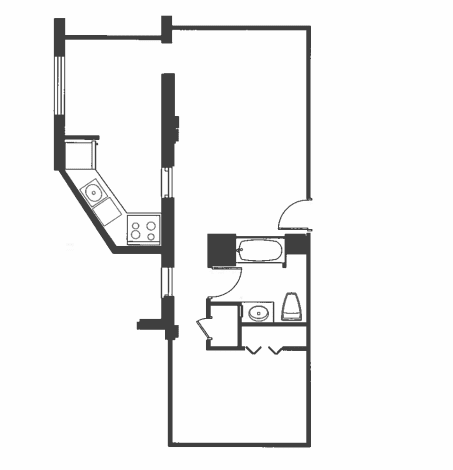 A black and white drawing of a floor plan of a room.
