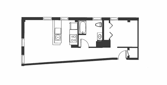 Floor Plan  A black and white image of a floor plan of a room.