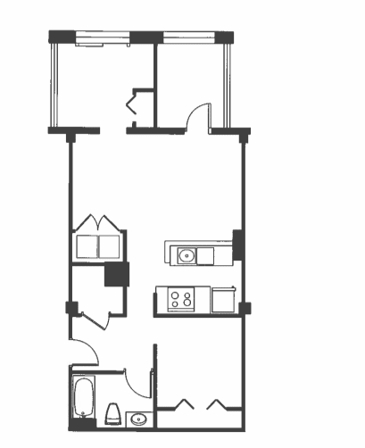 A black and white drawing of a house floor plan.