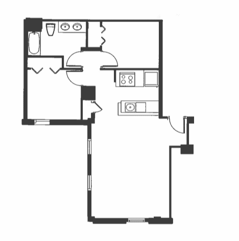 A black and white image of a floor plan of a house.