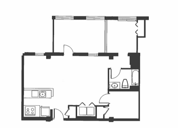 A black and white drawing of a house layout.