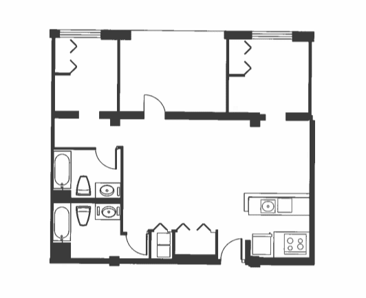 A black and white image of a floor plan of a house.
