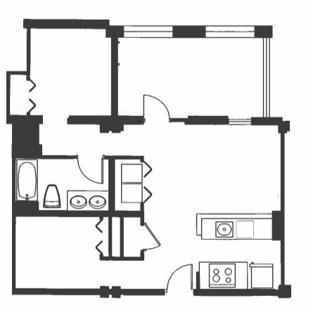 A black and white image of a floor plan of a house.