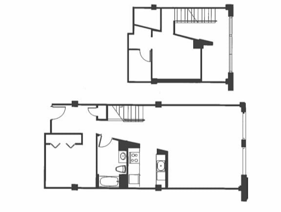A black and white drawing of a house with two floors and a garage.