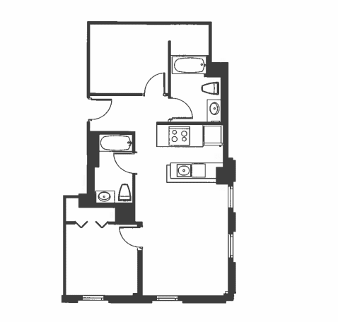 A black and white image of a floor plan of a house.