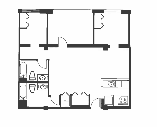 A black and white image of a floor plan of a house.