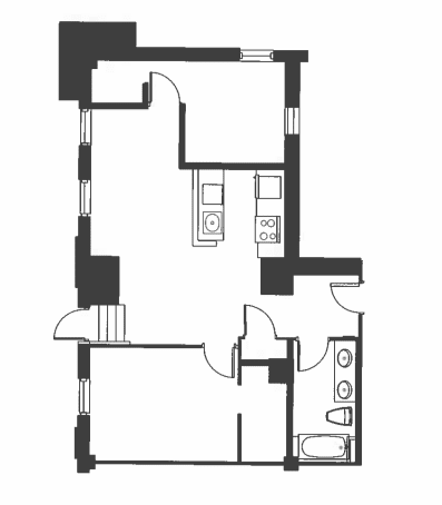 A black and white image of a floor plan of a house.