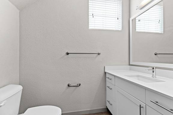 Bathroom with a sink and a toilet and a mirror at The Point at Biscay, Colorado