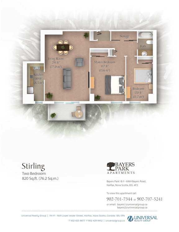 A floor plan of a two bedroom apartment at Bayers Park.