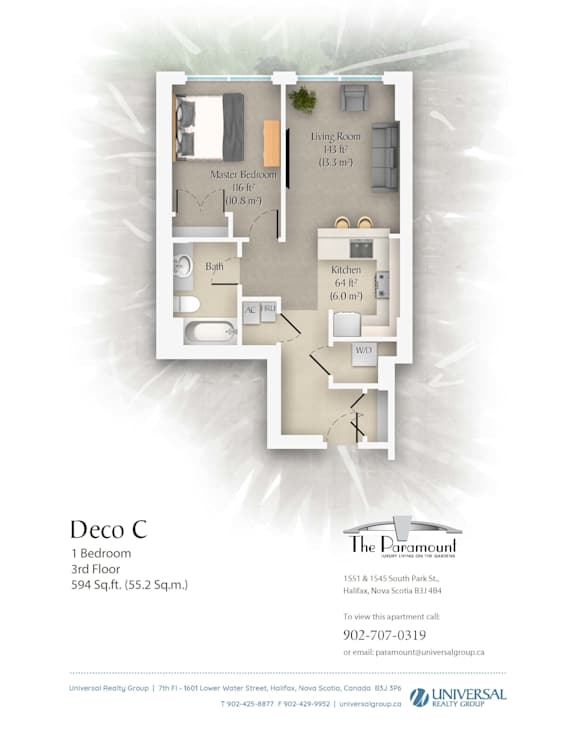 A floor plan for a Deco C apartment at The Paramount.