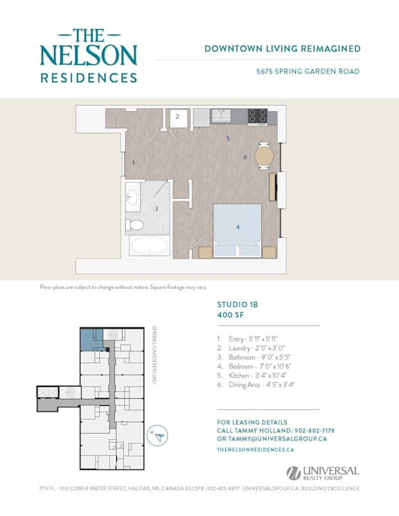 A floor plan for a condo unit at The Nelson Residences.