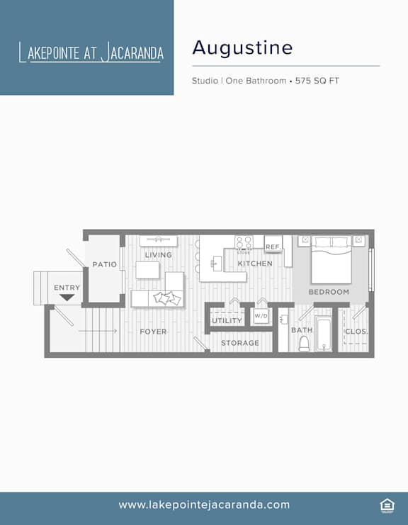 A floor plan of a studio apartment at Akepointe at Jacaranda.