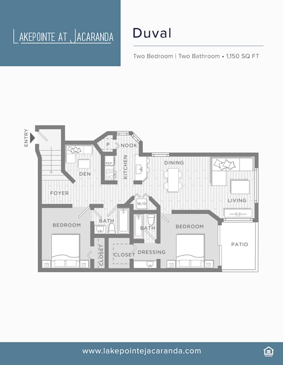 A floor plan of a duval apartment at lake pointe jacaranda.