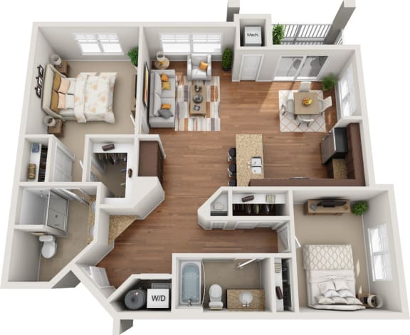 2 bedroom 2 bathroom floorplan