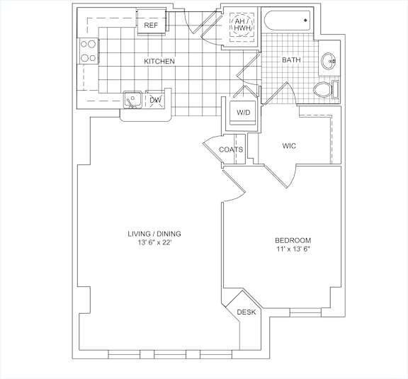Floor Plan  A floor plan of a house with a living room, dining room, kitchen, bathroom, and bedrooms.