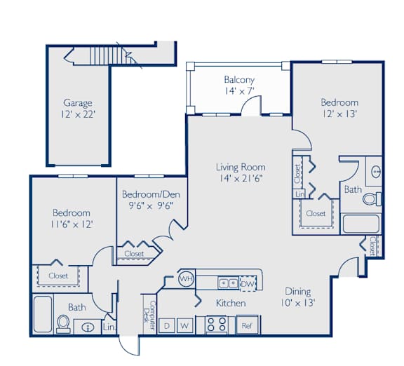 A blueprint of a house layout with labeled rooms and dimensions.