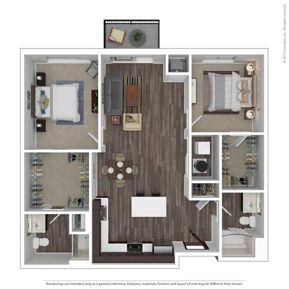 A floor plan of a room with a bed, a couch, a table, and a TV.