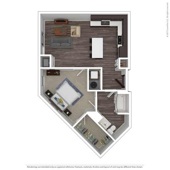 A floor plan of a house with a kitchen, living room, dining room, and bathroom.