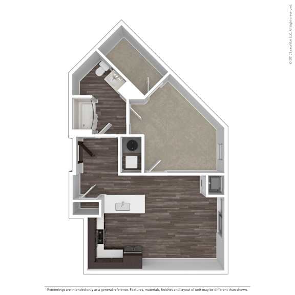 A floor plan of a house with a kitchen, living room, and two bedrooms.