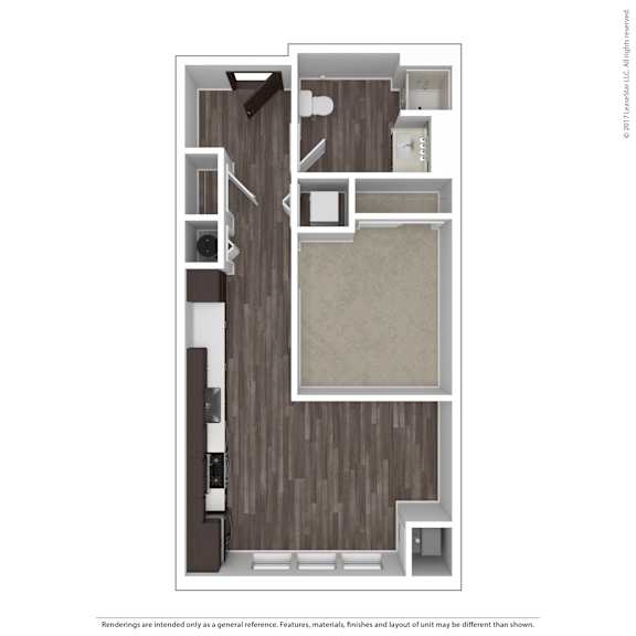 A floor plan of a room with a bed, desk, and chair.