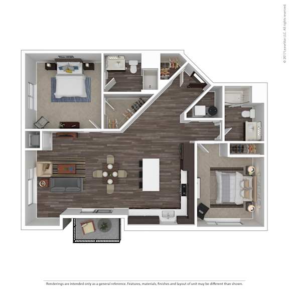 A floor plan of a two-story home with a living room, dining room, kitchen, and bedrooms.