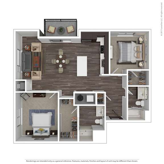 A floor plan of a house with a kitchen, living room, dining room, and bedrooms.