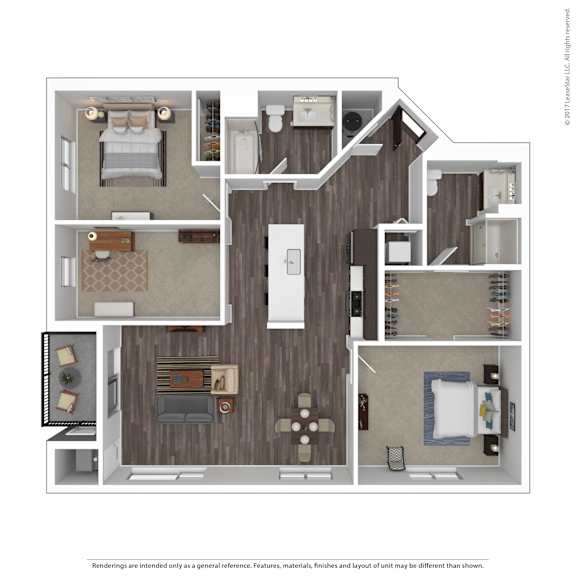 A floor plan of a house with a kitchen, living room, and bedrooms.