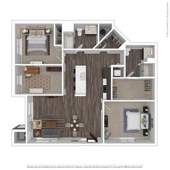 A floor plan of a house with a kitchen, living room, and bedrooms.