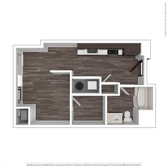A drawing of a room with a wood panel wall and a white door.