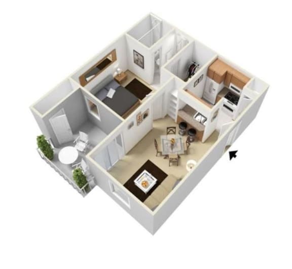 Floor Plan  a bedroom with a bed and a desk in a room