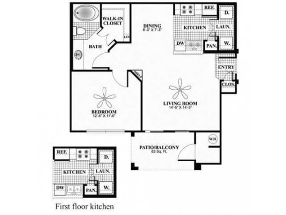 A1-Echo, 1 BED / 1 BATH, 715 SQ.FT floor plan