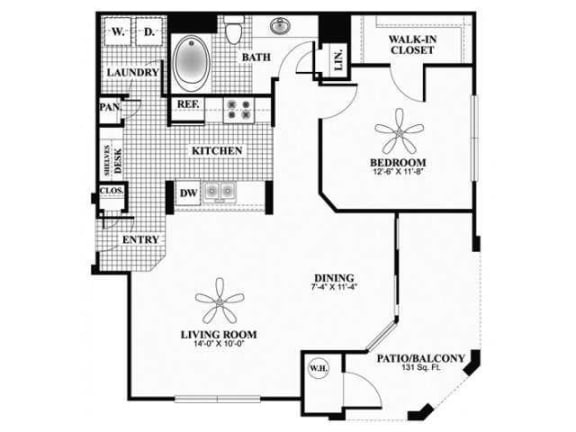 A4-Sidewinder 1 BED / 1 BATH 851 SQ.FT floor plan