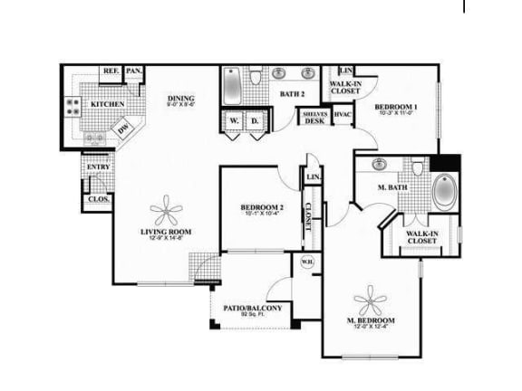 Floor Plan  C1-Peak 3 BED / 2 BATH 1322 SQ.FT floor plan