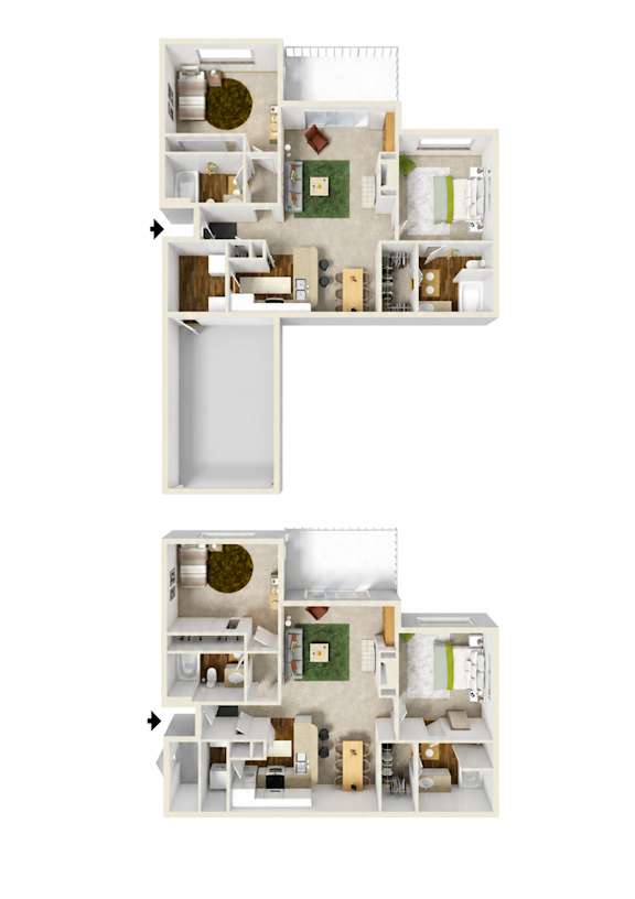 A diagram of a house with three different floor plans.