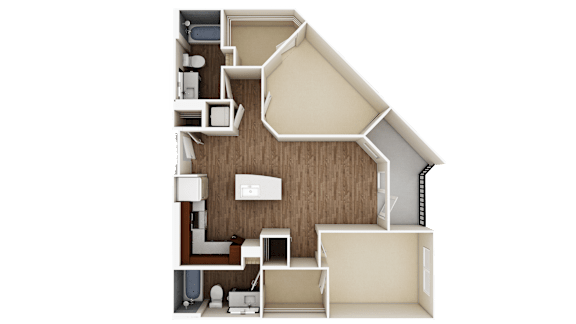 Floor Plan  A 3D rendered image of a house layout.