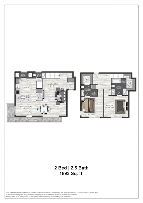 A floor plan of a 2 Bedroom, 2.5 Bath house.