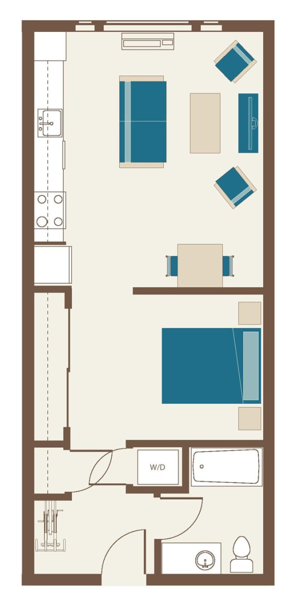 Floorplan-One Bedroom Loft B4-Loft with large living room windows
