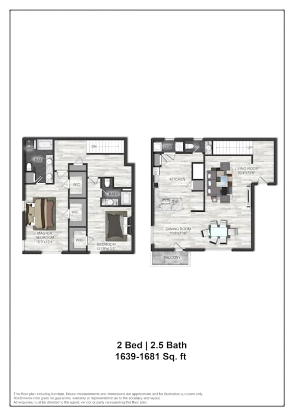 A floor plan for a 2 Bed 2.5 Bath house.