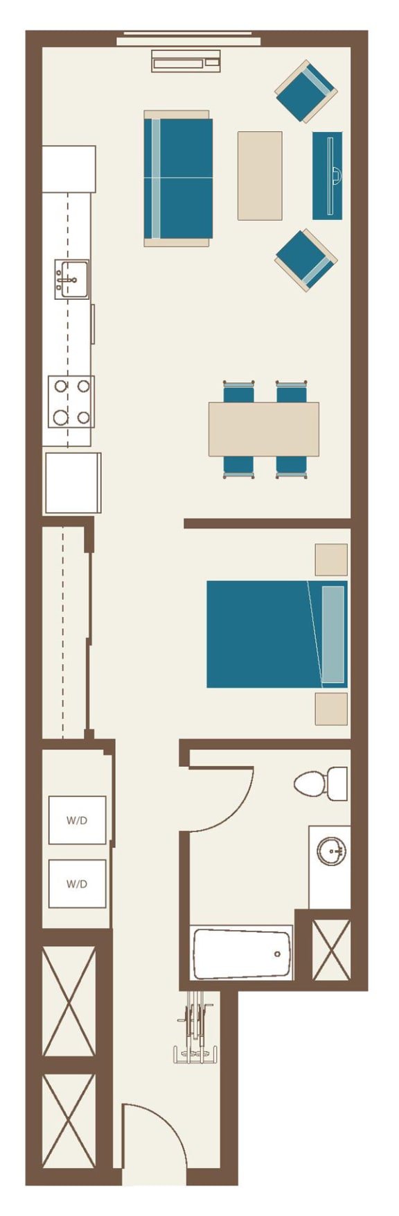 Floorplan-One Bedroom Loft B8-Large loft with eastern exposure