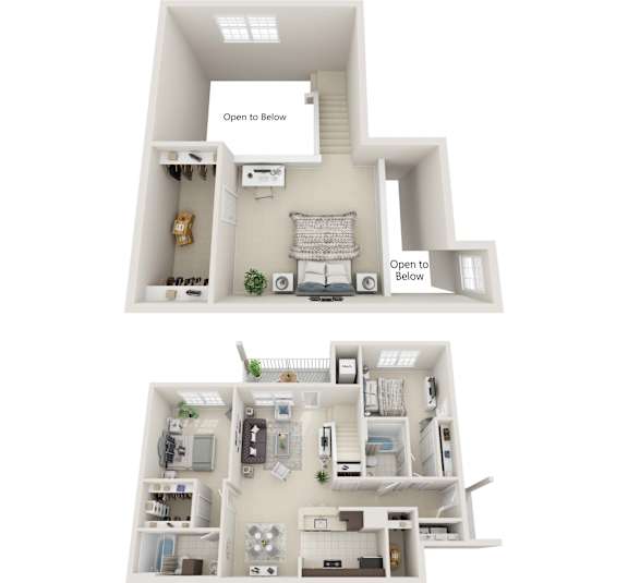 A diagram of a house with two floors and a staircase.