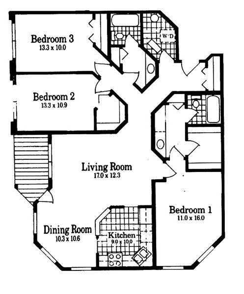 A black and white image of a house floor plan with labeled rooms.