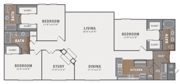 C1 Study, 3 br, 3 ba, 2091 sq. ft.