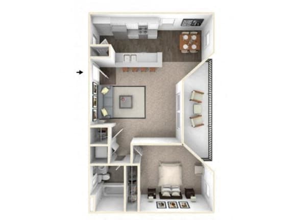 1 bed 1 bath floor plan A1