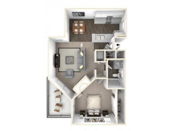 1 bed 1 bath floor plan A2