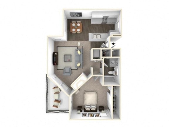 1 bed 1 bath floor plan A2 RENOVATED