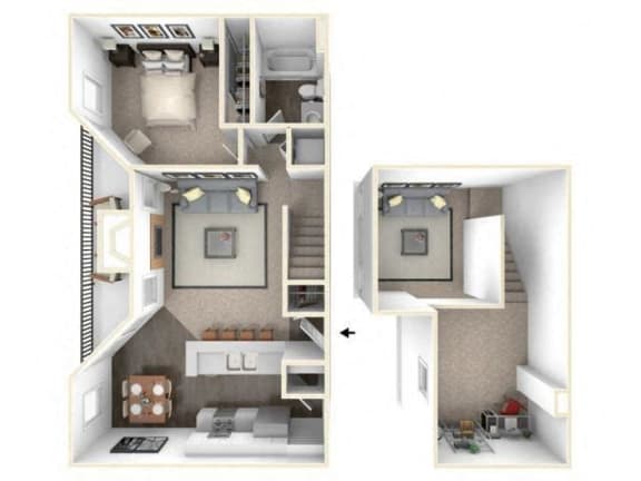 1 bed 1 bath floor plan A3 Loft