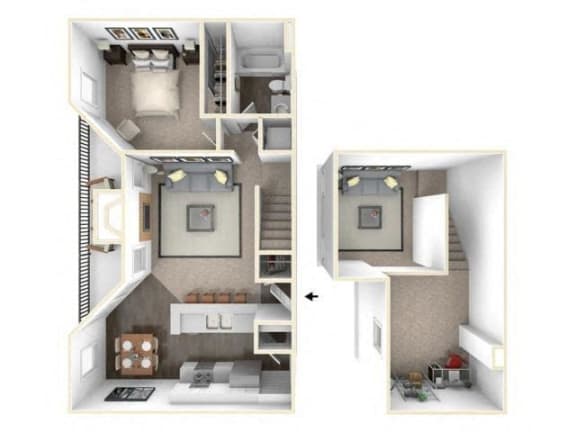 1 bed 1 bath floor plan A3 Loft RENOVATED