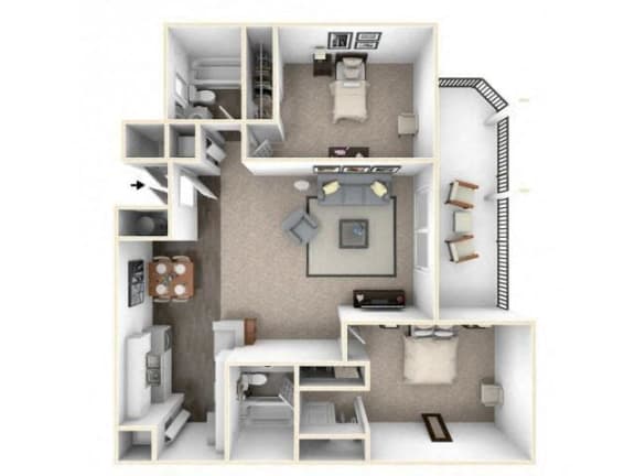 2 bed 2 bath floor plan B1
