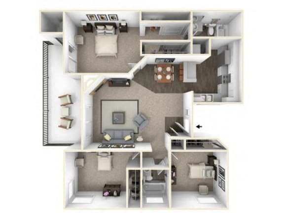 3 bed 2 bath floor plan C1